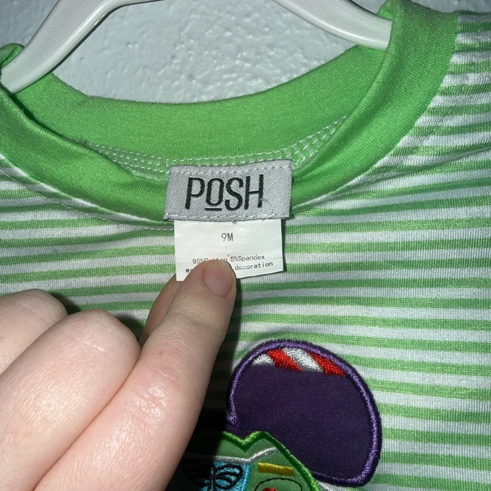 Mickey Green Striped Kids Pajama Set with Buzz Mouse Appliqué - Picture 2 of 3